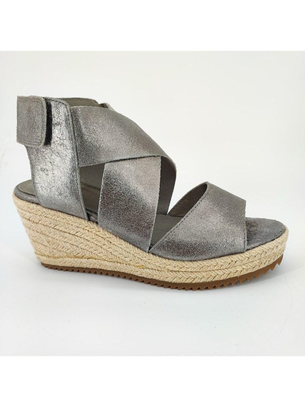 Eileen Fisher Willow Women's Size 6 Sandals Espadrille Gray Leather Wedge Casual